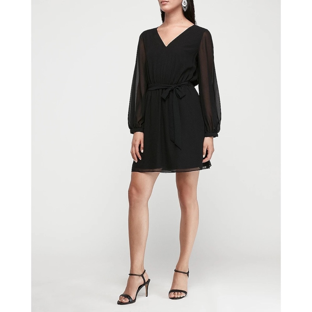 Express Chiffon Fit & Flare Sash Tie Mini Dress 🖤